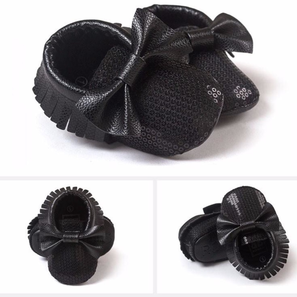 Baby Black Sequin Moccasins